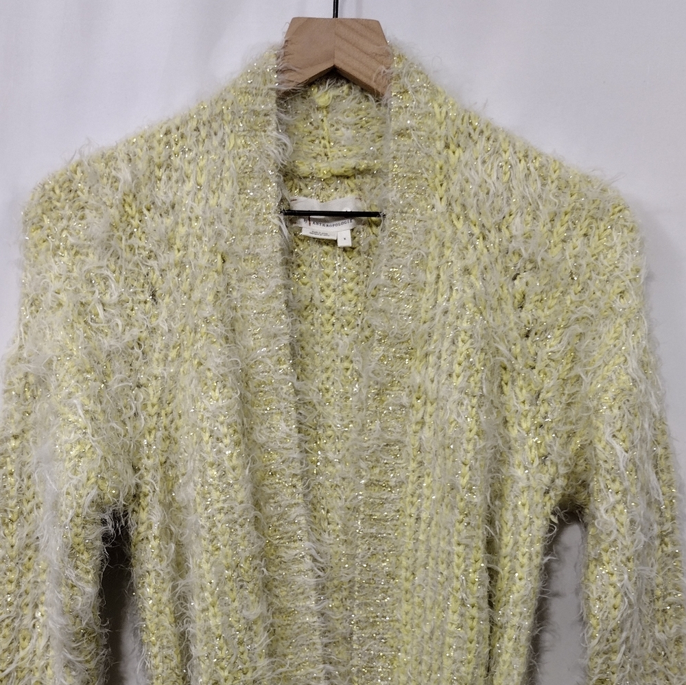 Anthropologie Larkin Shimmer Fuzzy Sweater Cardigan Women's S Yellow Boho Retro - Picture 3 of 9